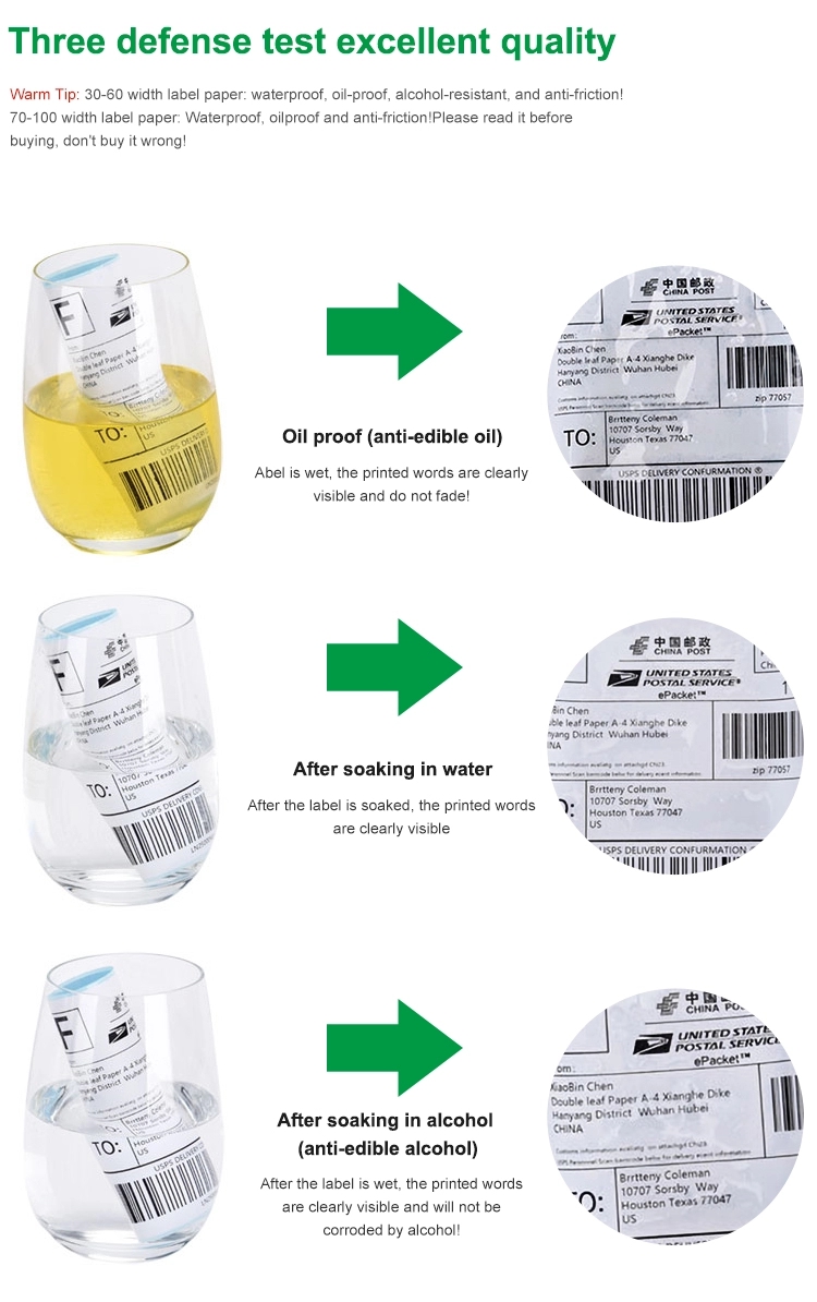 Etiqueta de papel térmico de alta qualidade, à prova d'água, resistente a arranhões, impressão de código de barras, etiqueta de transporte de fatura de via aérea