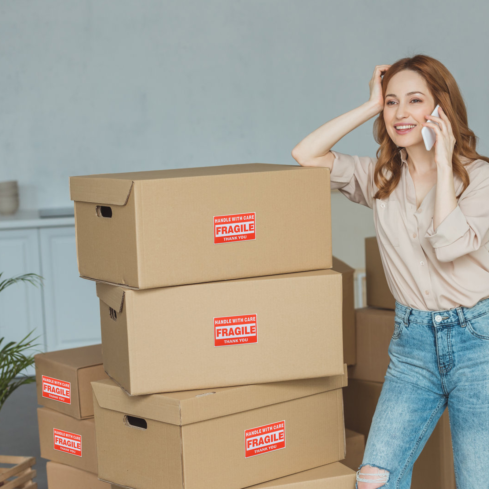 Manuseie ecologicamente correto com cuidado Embalagem de advertência Etiqueta de remessa Etiqueta frágil